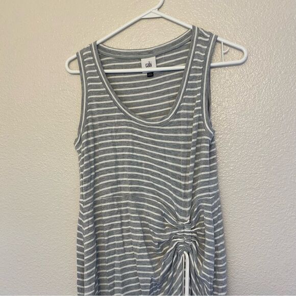 CAbi 5974 Easy Tank Midi Shirt Dress Sleeveless Stretch Ruched Gray White S - Picture 4 of 10